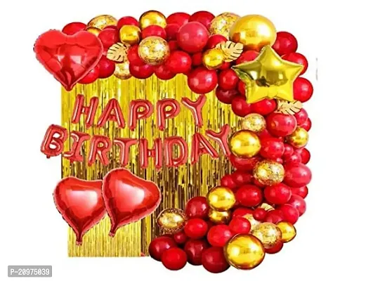 Jolly Party happy Birthday Decoration For Royal Red Theme (PACK OF 78 Pcs)