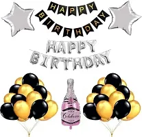 Bottle Balloons And Banner Birthday Decoration Set -Pack Of 67 -Black And silver-thumb1