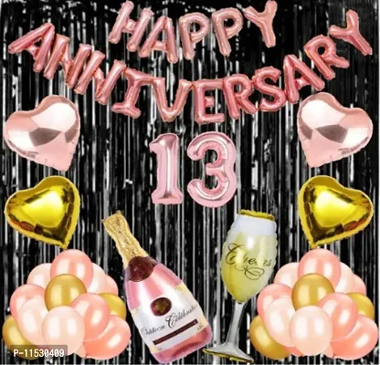 13 No Rose Gold Foil Balloons With Happy Anniversary Decoration Items Set-thumb2