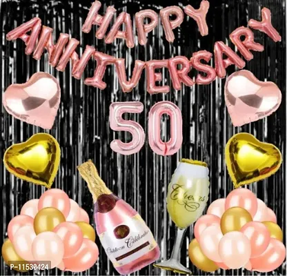 50 No Rose Gold Foil Balloons With Happy Anniversary Decoration Items Set-thumb0