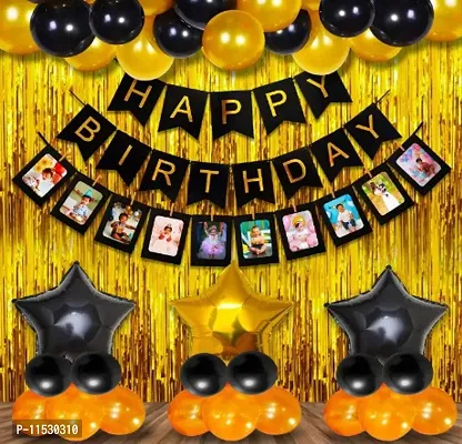 Happy Birthday Decoration Combo Of Curtain And Metallic And Foil Balloons-thumb0