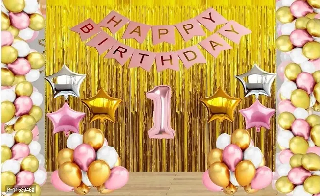 Premium Quality Number 1 Rose Gold theme Happy Birthday Decoration Items Set-thumb2