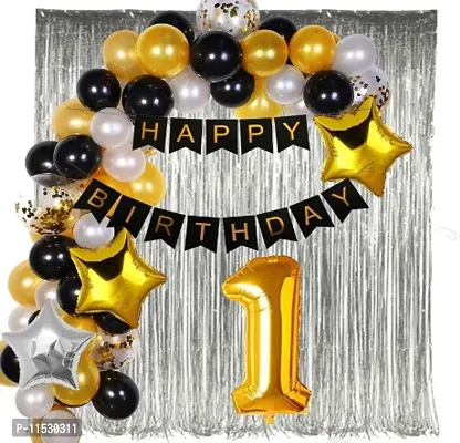 1 Year Birthday Decoration Combo Of Banner, Metallic And Star Foil Balloon-thumb0