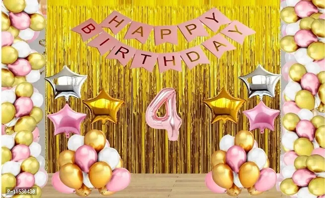 Premium Quality Number 4 Rose Gold theme Happy Birthday Decoration Items Set-thumb0