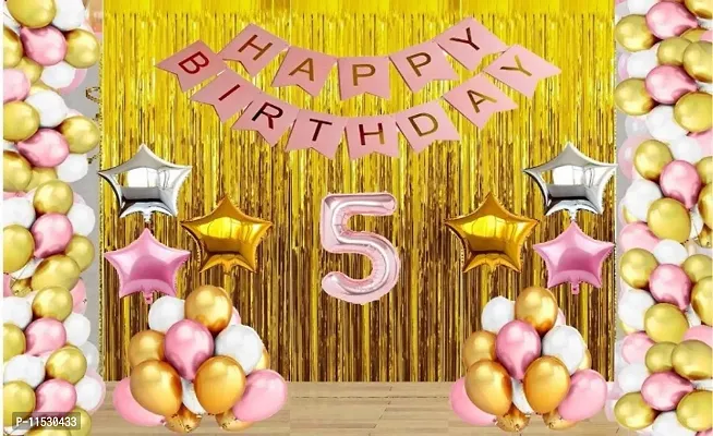 Premium Quality Number 5 Rose Gold theme Happy Birthday Decoration Items Set-thumb2