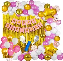 Pink And White Happy Birthday Decorations Set Of Banner And metallic Balloons-thumb1