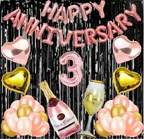 3 No Rose Gold Foil Balloons With Happy Anniversary Decoration Items Set-thumb1