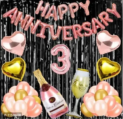 3 No Rose Gold Foil Balloons With Happy Anniversary Decoration Items Set-thumb2