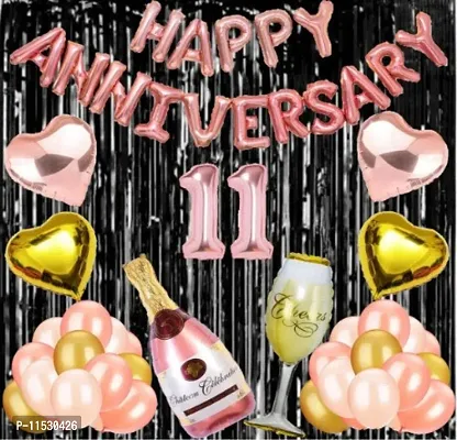 11 No Rose Gold Foil Balloons With Happy Anniversary Decoration Items Set-thumb0
