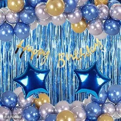 Blue Golden Silver Happy Birthday theme Combo With Banner, Balloons, Star Foil-thumb0
