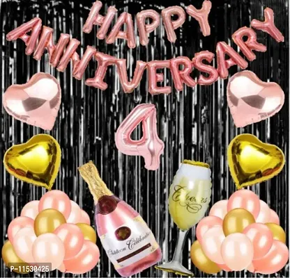 4 No Rose Gold Foil Balloons With Happy Anniversary Decoration Items Set-thumb0