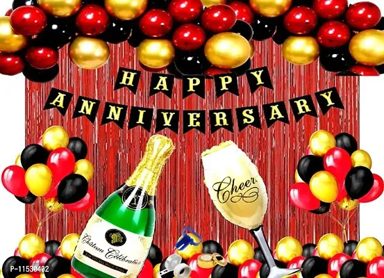 Premium Quality Happy Anniversary Royal Red Black Golden theme Decoration Combo-thumb0