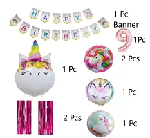 Jolly Party 9 No Foil Balloon Happy Birthday unicorn shape with pink fringe curtain Metallic Balloons ( Pink , White  Gold)-thumb1