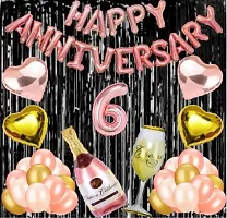 6 No Rose Gold Foil Balloons With Happy Anniversary Decoration Items Set-thumb1