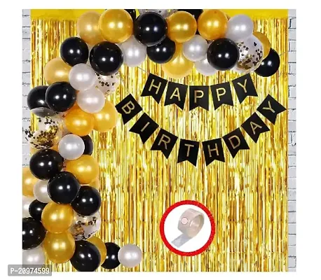 Jolly Party Happy Birthday Decoration Kit Combo of Golden, Silver  Black Metallic Balloons 59pcs