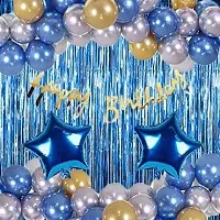 Blue Golden Silver Happy Birthday theme Combo With Banner, Balloons, Star Foil-thumb1