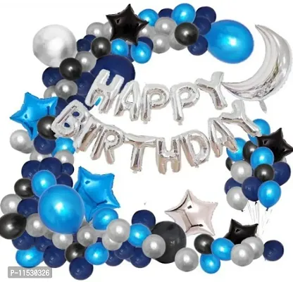 Blue Happy Birthday Decoration Combo Of Foil And Star Balloons -Pack Of 47 Pieces-thumb0