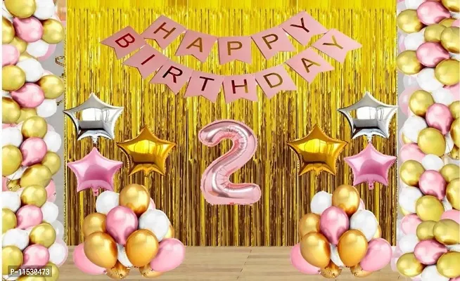 Premium Quality Number 2 Rose Gold theme Happy Birthday Decoration Items Set-thumb2