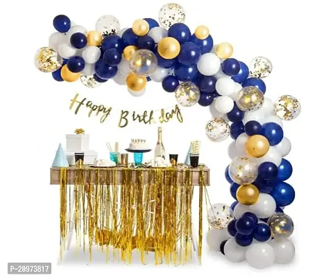 Jolly Party Blue,Golden And White Balloon Birthday / Anniversary / Engagement / Baby Shower / Farewell / Any Special Event Theme Party Decoration (Pack of 102pc)