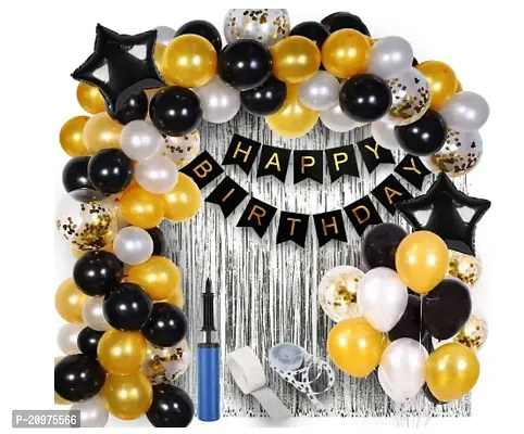 Jolly Party Black,white + Golden Happy Birthday Banner + latest Party Balloons combo Engagement / Baby Shower / Farewell / Any Special Event Theme Party Decoration (Pack of 63pc)