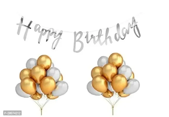 Jolly Party silver Golden combo set of Birthday Banner  Mettalic Balloons (Pack of 21)
