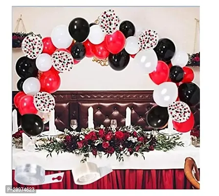 Jolly Party Black,Red And White Balloon Combo Of 102 Pcs-Multi Confetti Balloons,Red Metallic Balloons,Black ,White ,Balloon Glue Dots,Balloon Arch,Garland (Pack of 102pc)