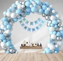 Premium Quality Birthday Set Of Metallic Silver, White And Pastel Blue Balloons-thumb1