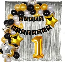 1 Year Birthday Decoration Combo Of Banner, Metallic And Star Foil Balloon-thumb1