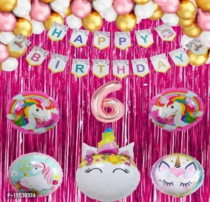 Premium Quality 6th Happy Birthday Decoration Combo With Unicorn Foil Balloon
