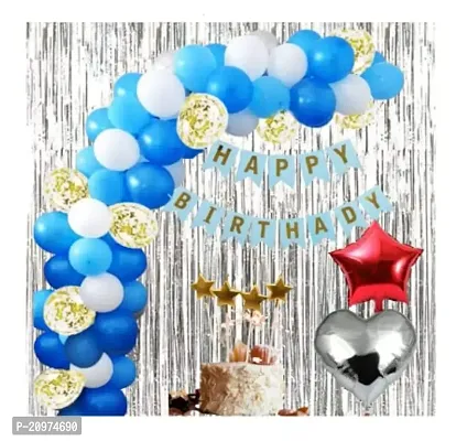 Jolly Party Blue  White Happy Birthday Decoration Combo (PACK OF 65)