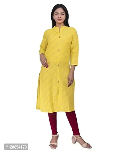 AUR Dekho Women Print Pure Cotton Kurti (Colour - Yellow)-thumb0