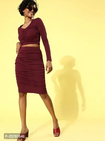 Stylish PolyCrepe Maroon Above Knee Length Western Dress For Women