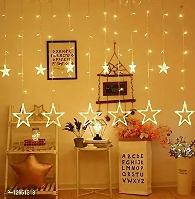 AARNAVKART Acrylic 138 LED Curtain String Lights with 8 Flashing Modes Decoration(12 Stars, Yellow)-thumb0