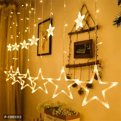 AARNAVKART Acrylic 138 LED Curtain String Lights with 8 Flashing Modes Decoration(12 Stars, Yellow)-thumb2