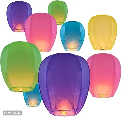 GreenUniverse Sky Lanterns Wishing Candle Akash Kandil Hot Air Balloon for Diwali Marriage Christmas Party Celeberation Wedding All Festival Multi-Color (pack of 10)