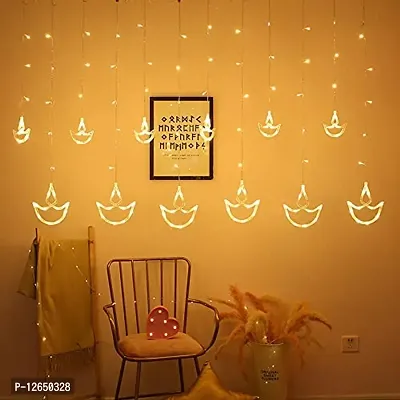 GTS Diwali Hanging Diya LED Curtain String Warm White Lights, Window Curtain Lights with 8 Flashing Modes Decoration for Christmas, Wedding, Party, Navratri, Diwali, Home D?cor 12 diyas String