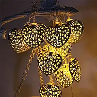 GreenUniverse 5 Meter LED String Golden Iron Metal Heart Shape Lights Ornament for Indoor Outdoor Decoration | Copper String Fairy Light for Home,Office, Diwali, Eid & Christmas (Heart Checks)-thumb1