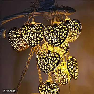 GreenUniverse 5 Meter LED String Golden Iron Metal Heart Shape Lights Ornament for Indoor Outdoor Decoration | Copper String Fairy Light for Home,Office, Diwali, Eid & Christmas (Heart Checks)-thumb2