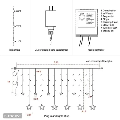 Fresherjilive Plastic Star 136 LED Light with 12 Hanging Stars - Golden-thumb2