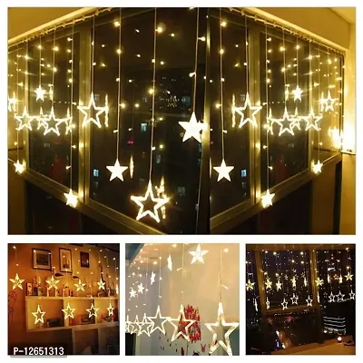 AARNAVKART Acrylic 138 LED Curtain String Lights with 8 Flashing Modes Decoration(12 Stars, Yellow)-thumb5