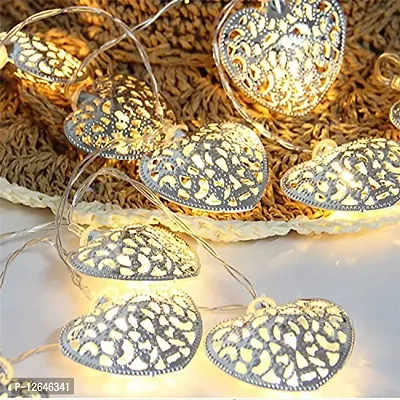 GreenUniverse 5 Meter LED String Golden Iron Metal Heart Shape Lights Ornament for Indoor Outdoor Decoration | Copper String Fairy Light for Home,Office, Diwali, Eid & Christmas (Heart Checks)-thumb3