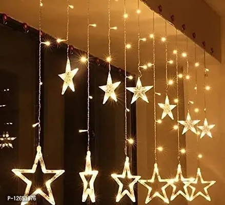 SomsKart 12 Stars LED Diwali Lights Curtain String Lights Window Curtain Led Lights for Decoration with 8 Flashing for Christmas, Wedding, Party, Home, Patio Lawn ( Warm White Pack of 1)