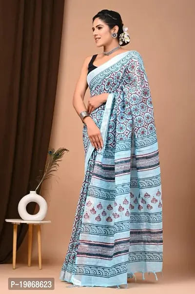 Stylish Women Linen Saree with Blouse Piece