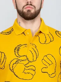 Ekom Men Regular Fit Polo Tshirt | Cotton Matty Funky  Punchy Hands Printed Polo T-Shirt For Men - Mustard-thumb4