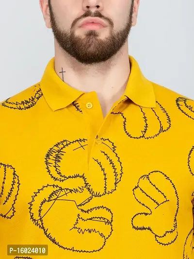 Ekom Men Regular Fit Polo Tshirt | Cotton Matty Funky  Punchy Hands Printed Polo T-Shirt For Men - Mustard-thumb5