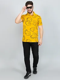 Ekom Men Regular Fit Polo Tshirt | Cotton Matty Funky  Punchy Hands Printed Polo T-Shirt For Men - Mustard-thumb3