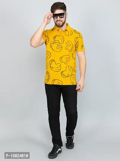 Ekom Men Regular Fit Polo Tshirt | Cotton Matty Funky  Punchy Hands Printed Polo T-Shirt For Men - Mustard-thumb4