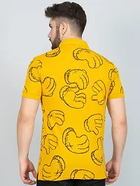 Ekom Men Regular Fit Polo Tshirt | Cotton Matty Funky  Punchy Hands Printed Polo T-Shirt For Men - Mustard-thumb2