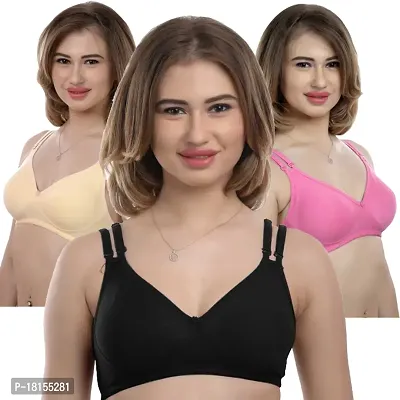 Buy Multicoloured Cotton Blend Non Padded Bra, Pack of 3