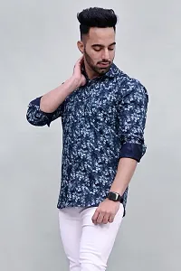 Stylish Blue Cotton Printed Casual Shirts For Men-thumb2